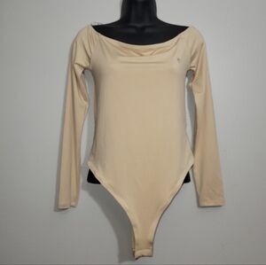 Aeropostale Nude Tan Long Sleeve Off The Shoulder Bodysuit Size Medium NWT